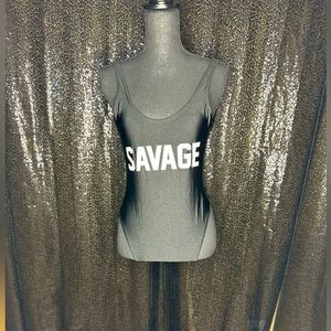 Black “Savage” one piece swimsuit - low cut